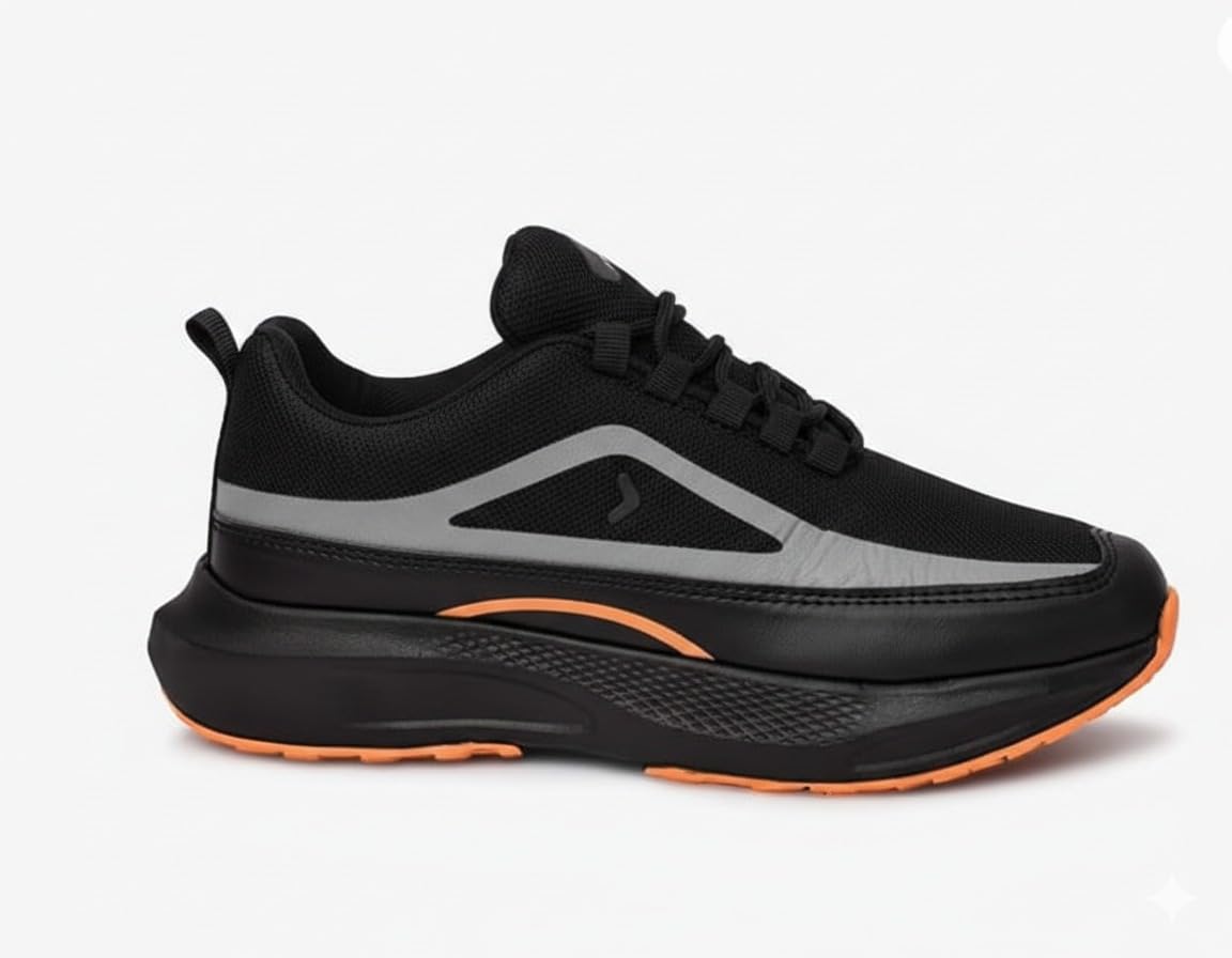 Moshun Men’s Lace-Up Casual Daily-Wear Shoes | Lightweight Polyfoam Cushioned Sneakers, (Black)