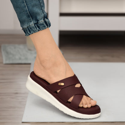 Moshun Women’s Open Toe Wedge Heel Sandals, (Maroon)
