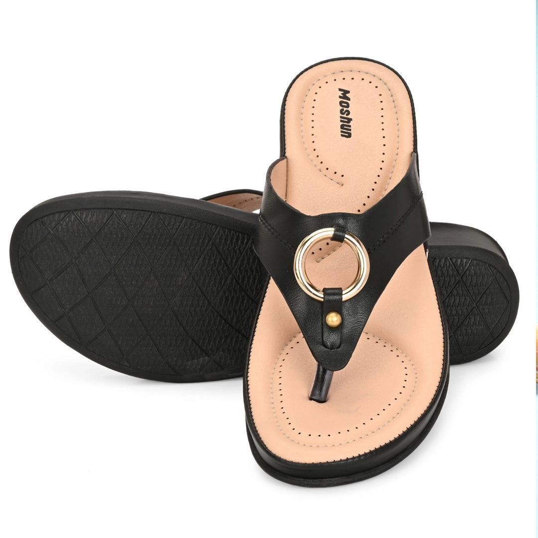 Moshun Women’s Fancy Orthopedic Flip-Flops, (Black)