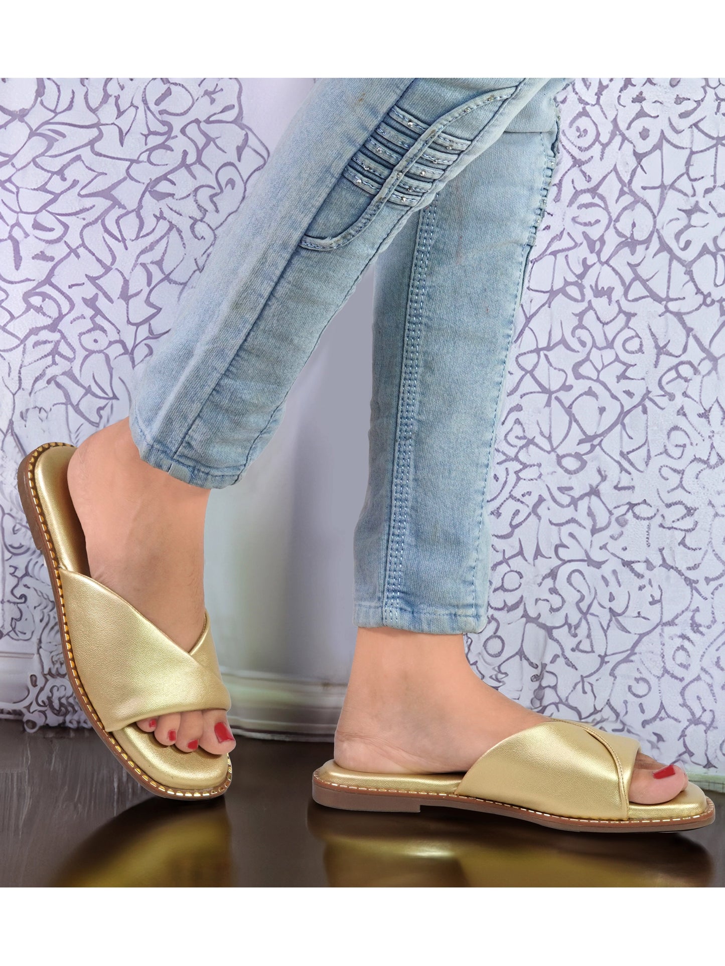Open Toe Open Back Flat Slippers-M20