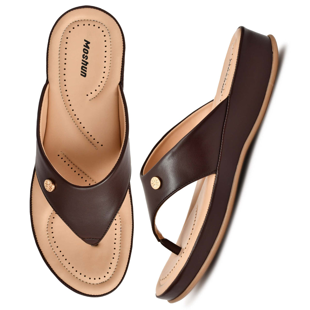 Moshun Women’s Matte Finish Orthopedic Flip-Flops, (Maroon)