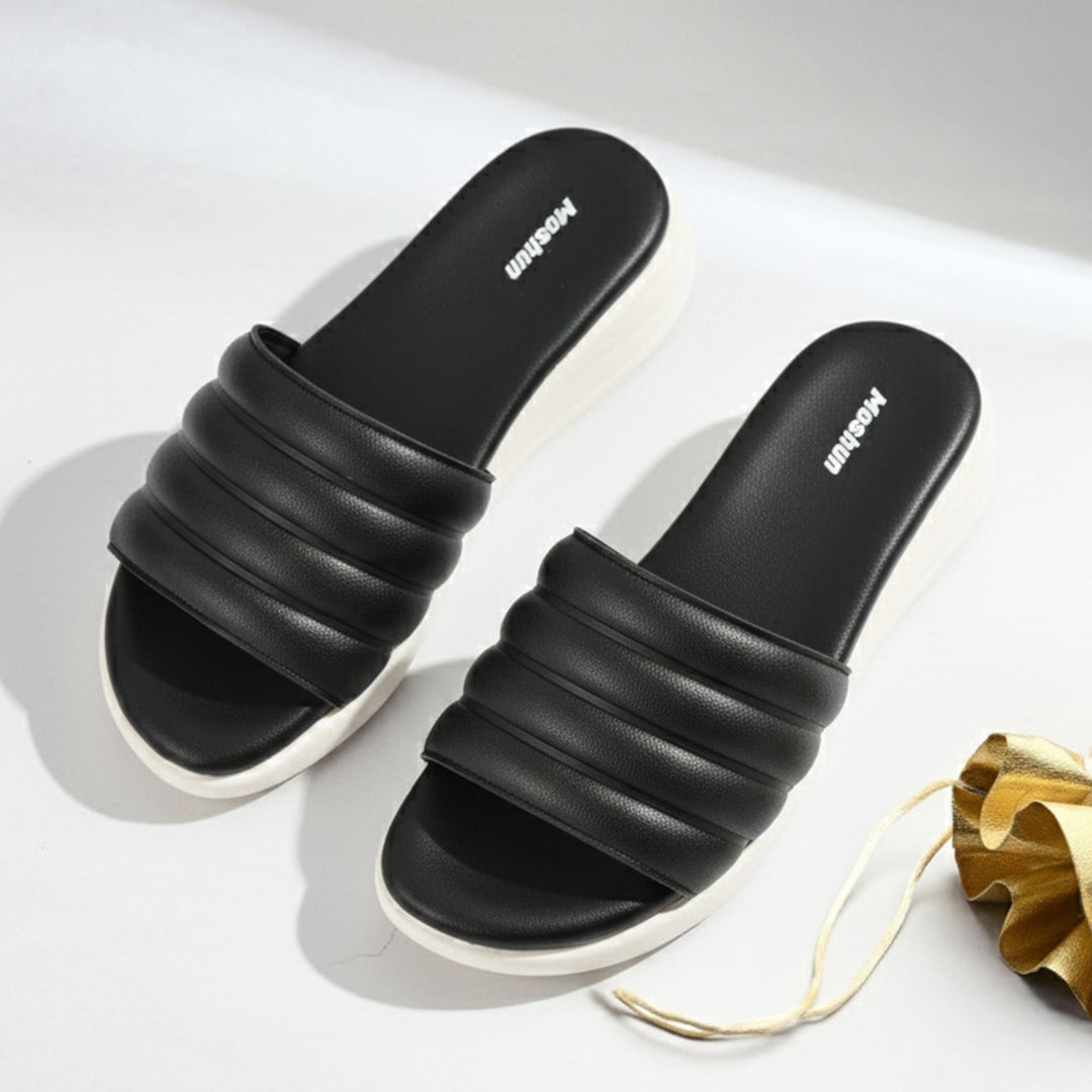 Moshun Women Wedge Heel Mule Slippers, (Black)