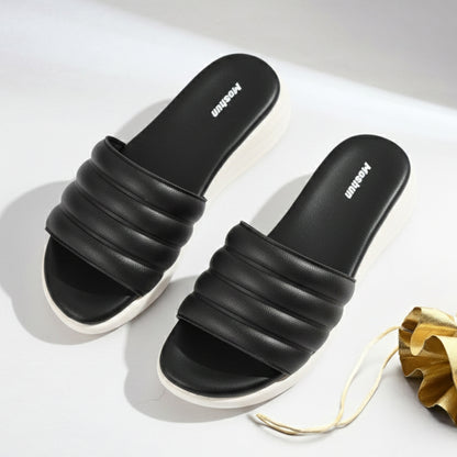 Moshun Women Wedge Heel Mule Slippers, (Black)
