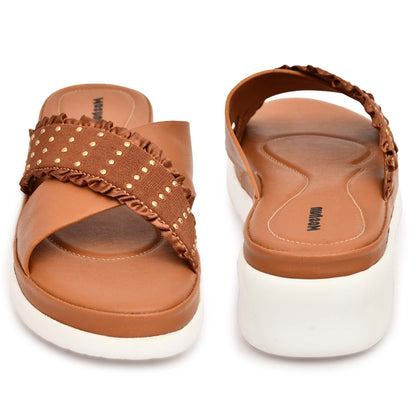 Moshun Women’s Golden Polka Dot Wedge Heel Sandals, (Tan)