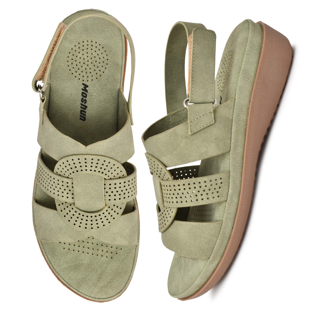 Moshun Women’s Criss Cross Matte Finish Flat Sandals (Olive)