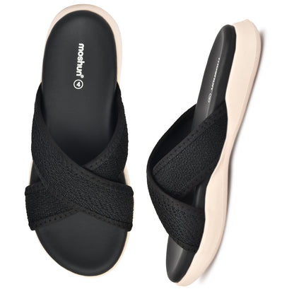 Moshun Women’s Criss Cross Sandals, (Black)