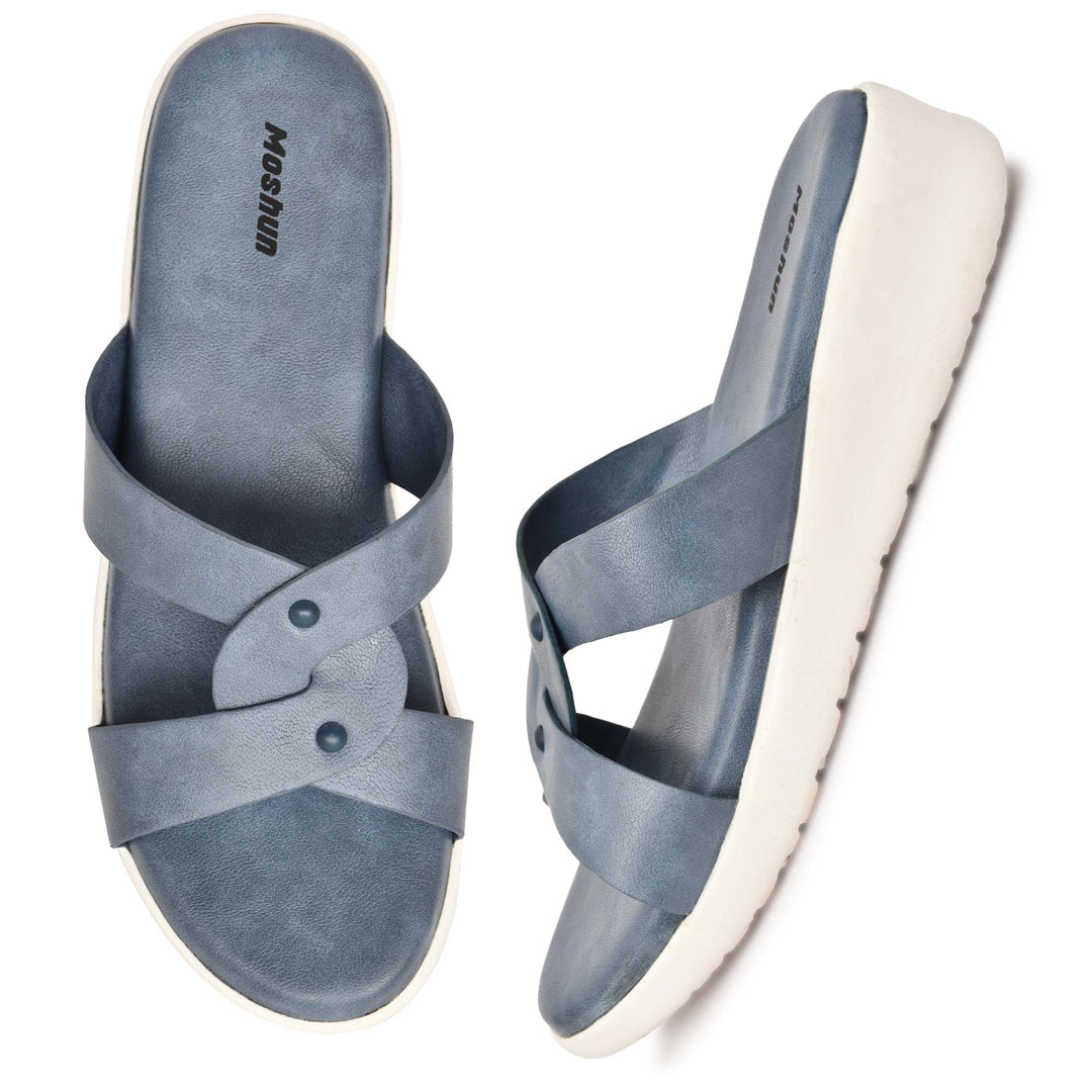 Moshun Women’s Open Toe Orthopedic Flat Sandals, (Blue)