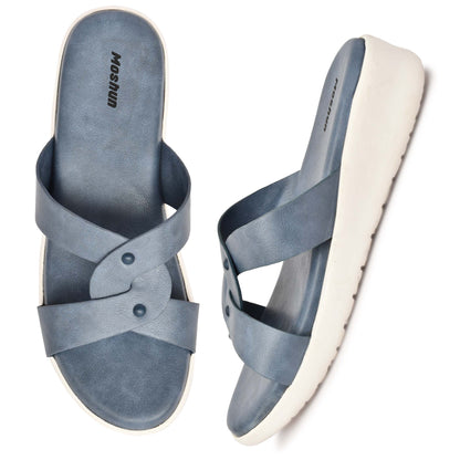 Moshun Women’s Open Toe Orthopedic Flat Sandals, (Blue)