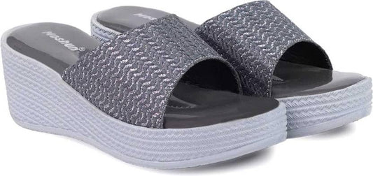Moshun Women’s Glossy Wedge Heel Sandals, (Grey)