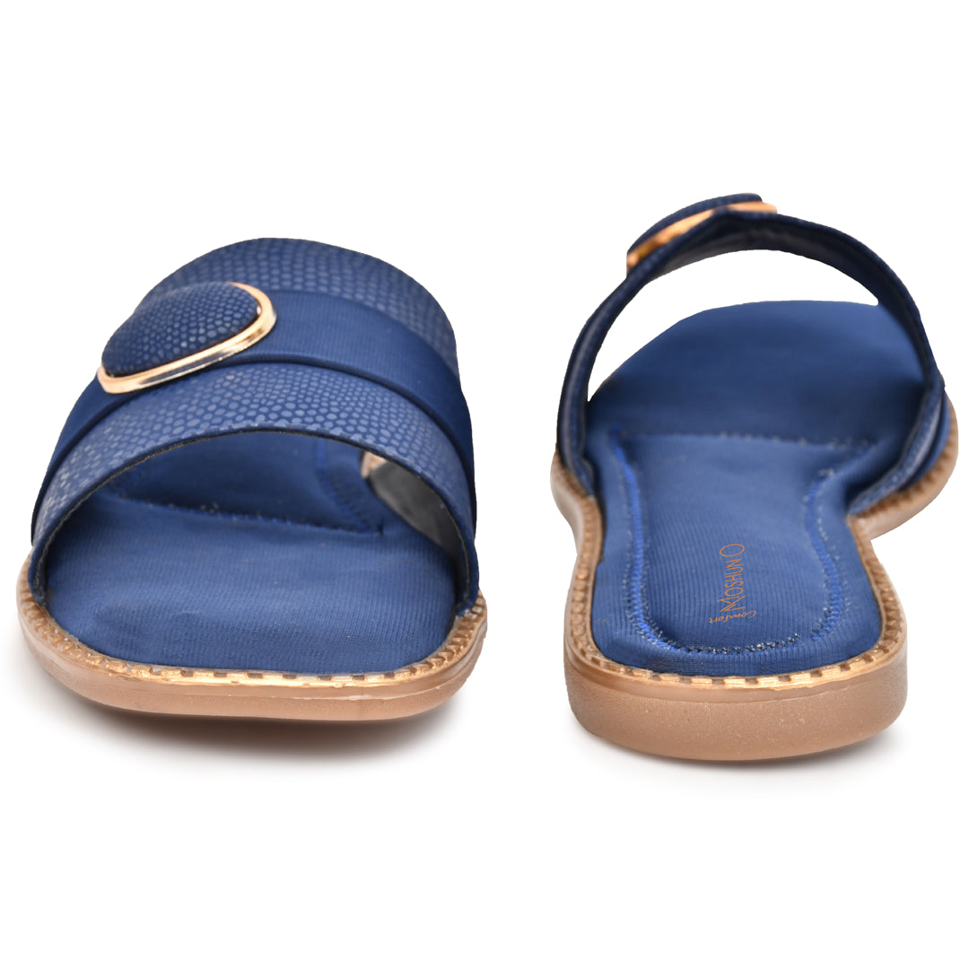MOSHUN Women’s Open Toe Soft Cushioned Light Weight Flat Sandals, (Blue)