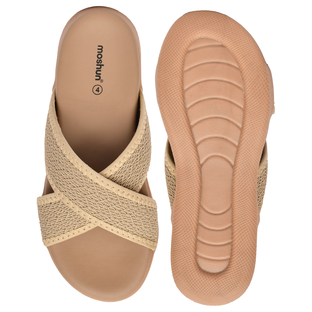 Moshun Women’s Criss Cross Sandals, (Beige)