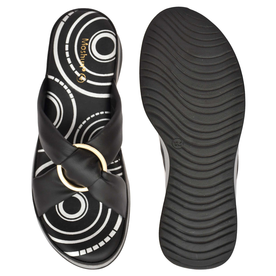 Moshun Women’s Open Toe Open Back Wedge Heel Sandals, (Black)