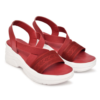 Moshun Women’s Closed Back Open Toe Wedge Heel Sandals, (Red)