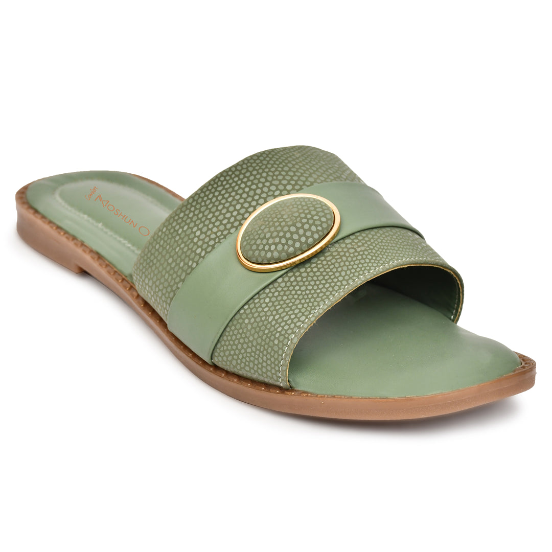 MOSHUN Women’s Open Toe Soft Cushioned Light Weight Flat Sandals, (Green)