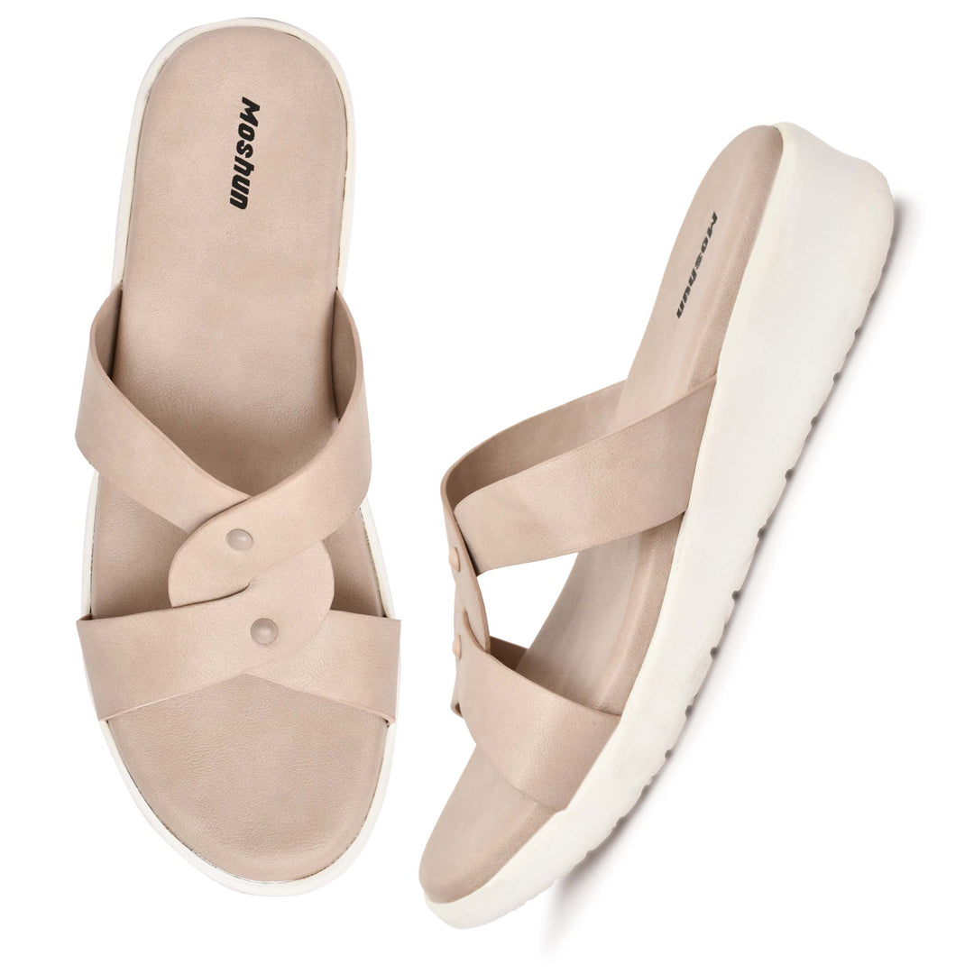 Moshun Women’s Open Toe Orthopedic Flat Sandals, (Peach)