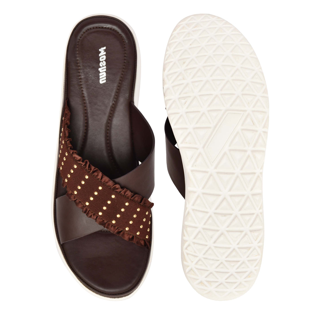 Moshun Women’s Golden Polka Dot Wedge Heel Sandals, (Brown)