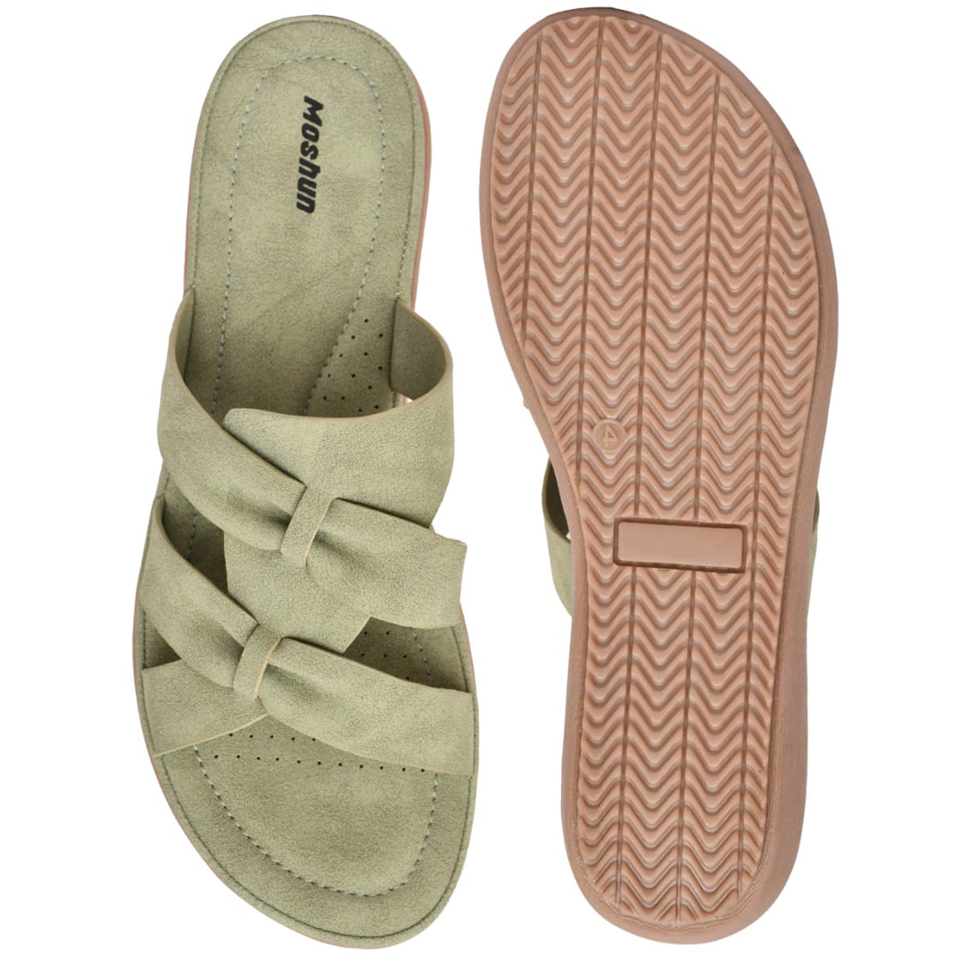 Moshun Women’s Criss Cross Matte Finish Sandals, (Olive)