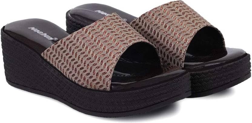 Moshun Women’s Glossy Wedge Heel Sandals, (Brown)