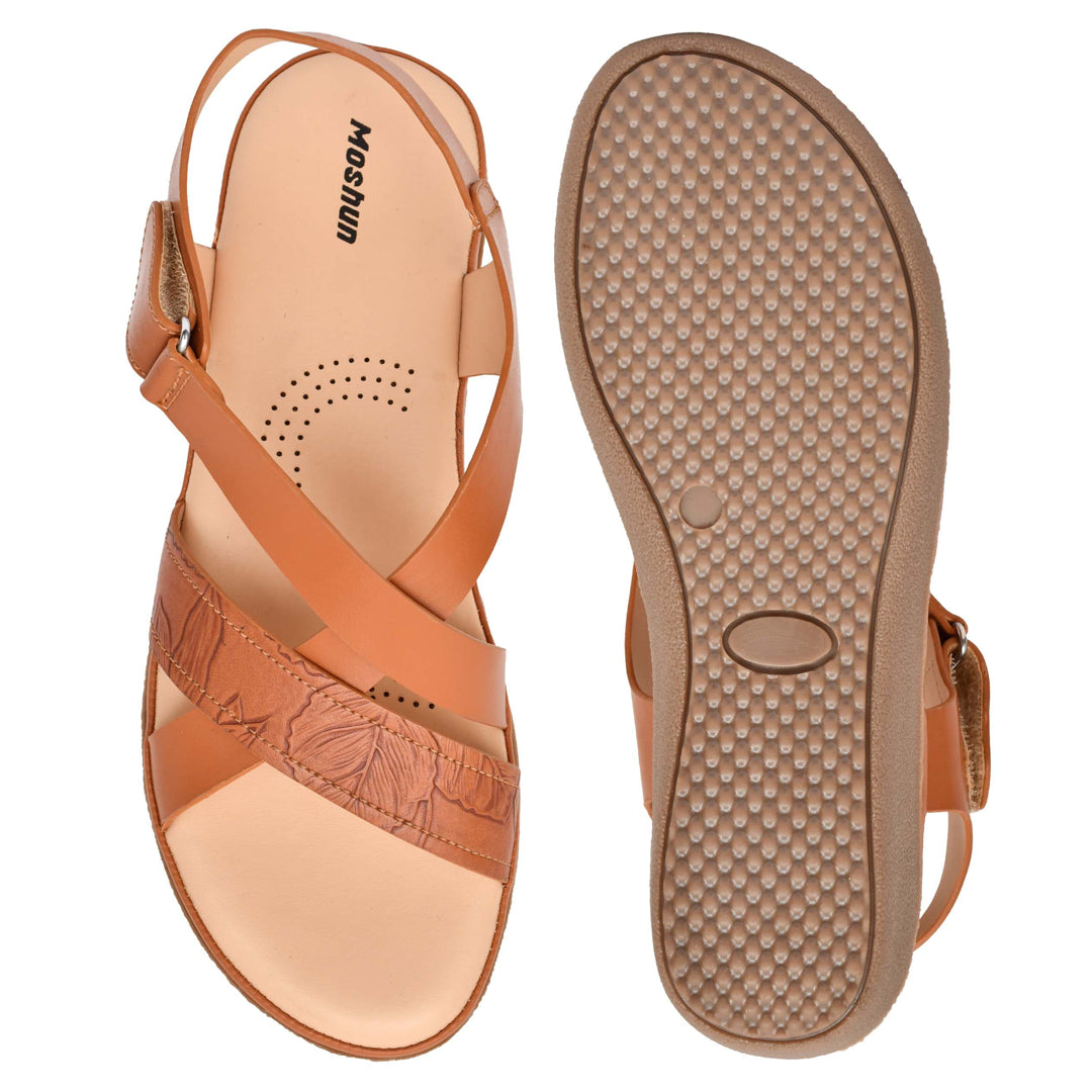 Moshun Women’s Comfortable Orthopedic Flat Sandals, (Tan)