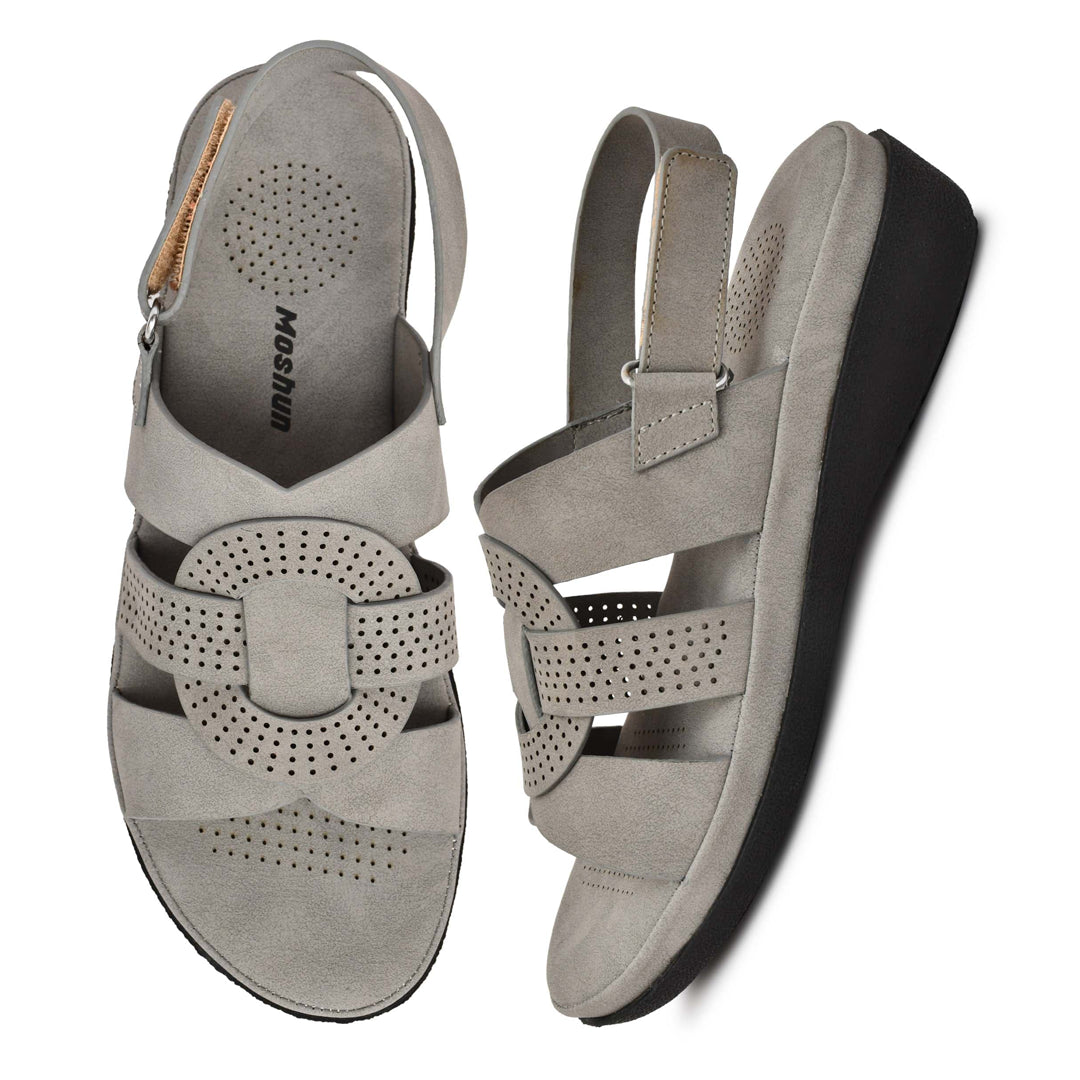 Moshun Women’s Criss Cross Matte Finish Ankle Strap Sandals, (Grey)