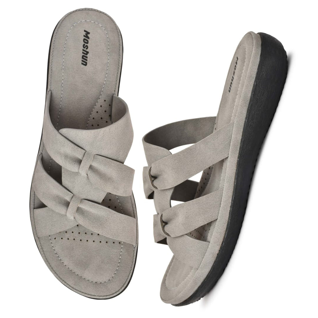 Moshun Women’s Criss Cross Matte Finish Sandals, (Grey)