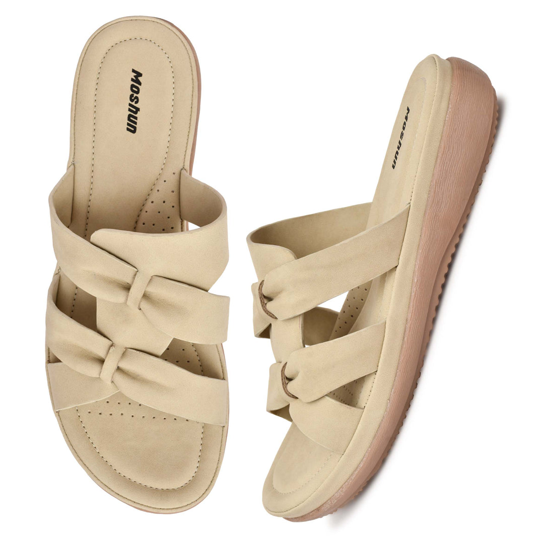 Moshun Women’s Criss Cross Matte Finish Sandals, (Beige)