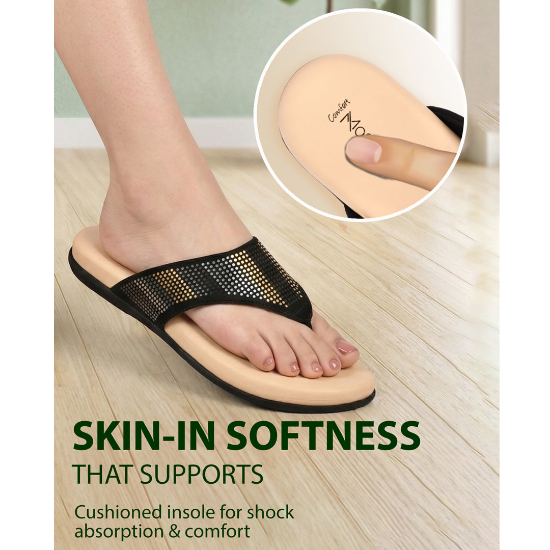 Moshun Women's Memory Foam Thong Flip-Flops, (Black)