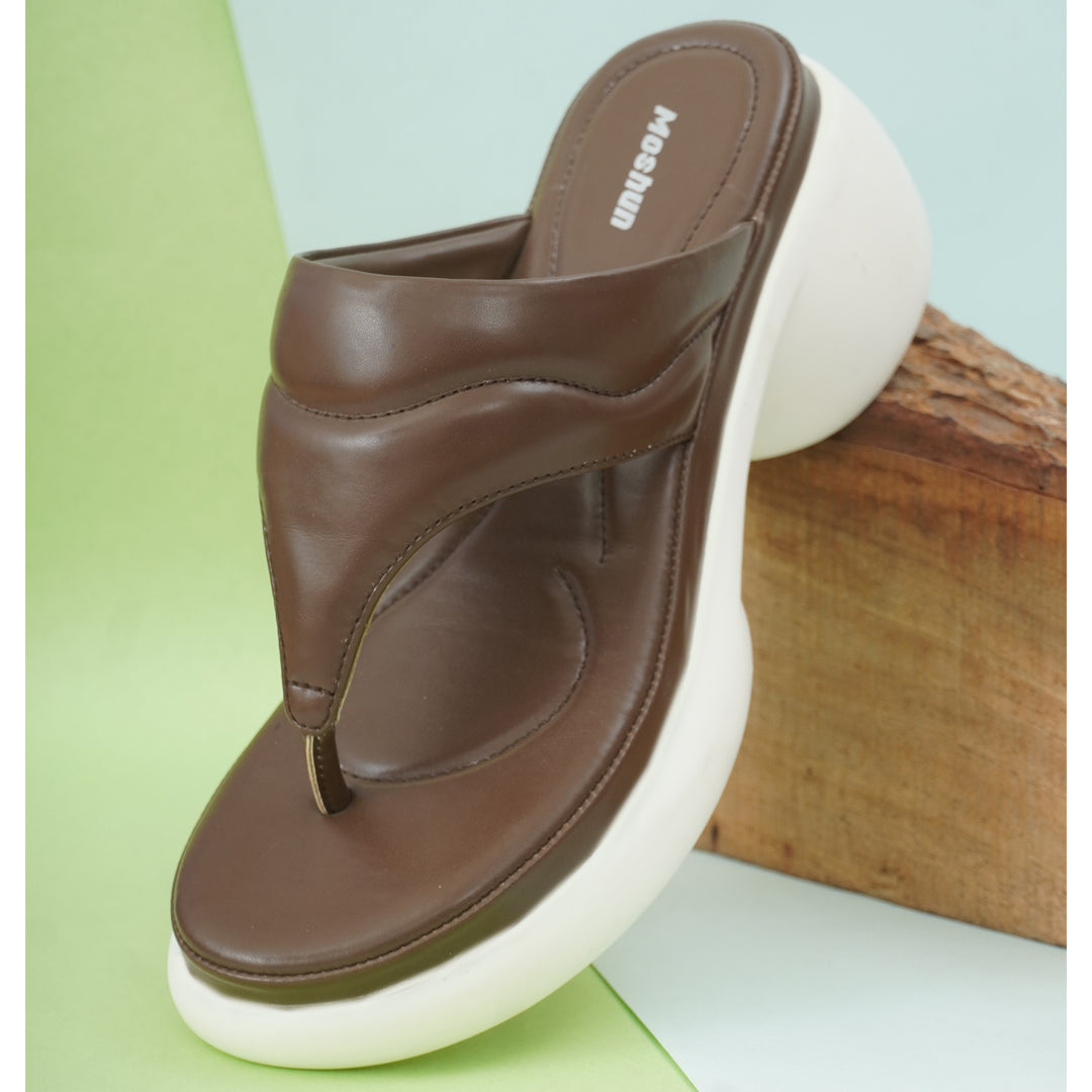 Moshun Women’s Thong Pattern Open Toe Wedge Heel Sandals, (Brown)