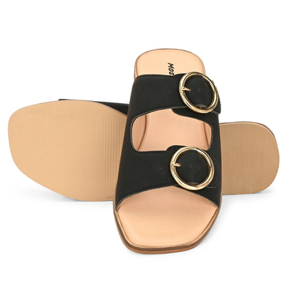 Moshun Women’s Fancy Orthopedic Flat Sandals, (Black)