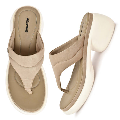 Moshun Women’s Thong Pattern Open Toe Wedge Heel Sandals, (Beige)