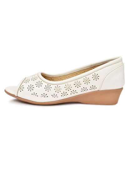 Moshun Women’s Peep Toe Belly Flats, (White)