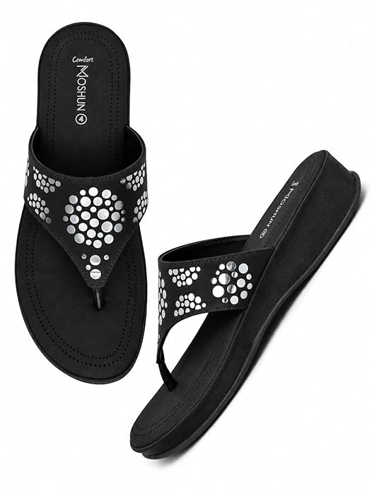 Moshun Women’s Memory Foam Thong Flip-Flop Slippers, (Black)