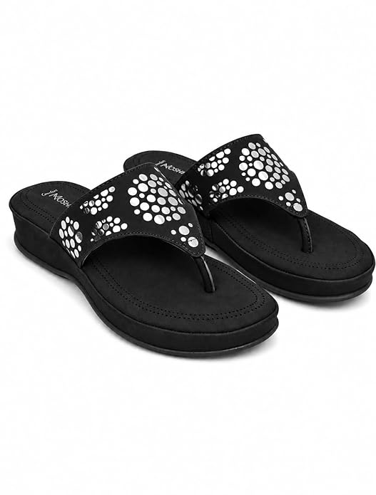 Moshun Women’s Memory Foam Thong Flip-Flop Slippers, (Black)