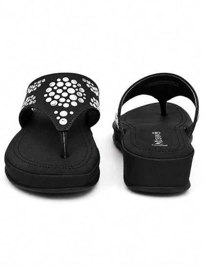 Moshun Women’s Memory Foam Thong Flip-Flop Slippers, (Black)