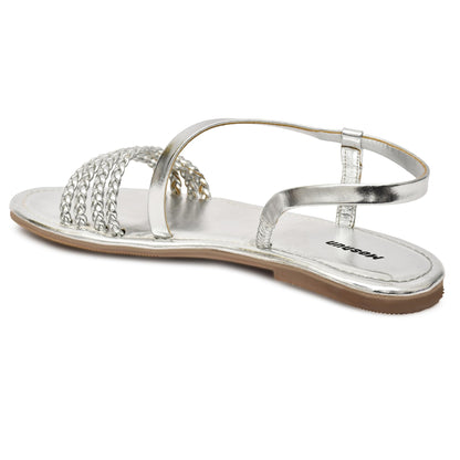 Moshun Women’s Multi Strap Flat Sandals, (Silver)