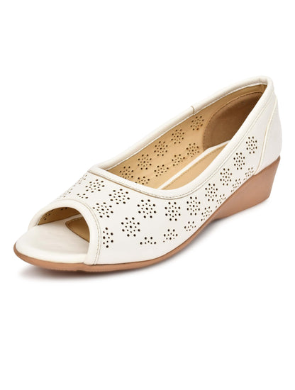Moshun Women’s Peep Toe Belly Flats, (White)