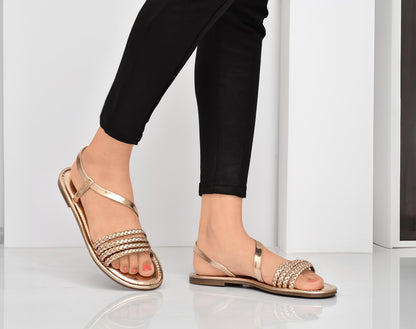 Moshun Women’s Multi Strap Flat Sandals, (Gold)