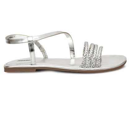 Moshun Women’s Multi Strap Flat Sandals, (Silver)
