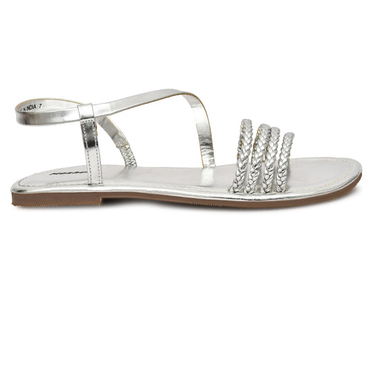Moshun Women’s Multi Strap Flat Sandals, (Silver)