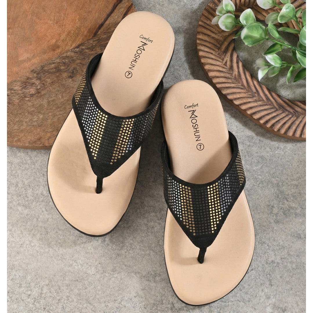 Moshun Women's Memory Foam Thong Flip-Flops, (Black)