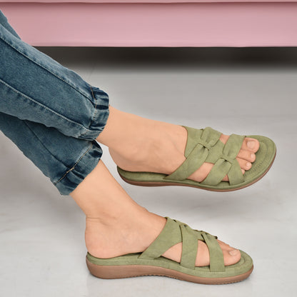 Moshun Women’s Criss Cross Matte Finish Sandals, (Olive)