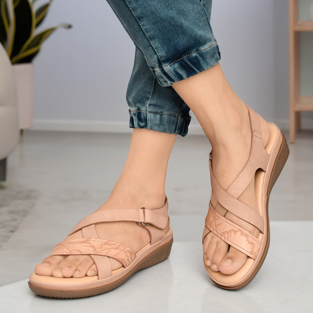 Moshun Women’s Comfortable Orthopedic Flat Sandals, (Peach)