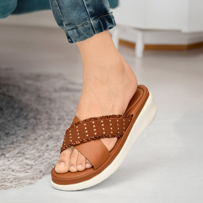 Moshun Women’s Golden Polka Dot Wedge Heel Sandals, (Tan)