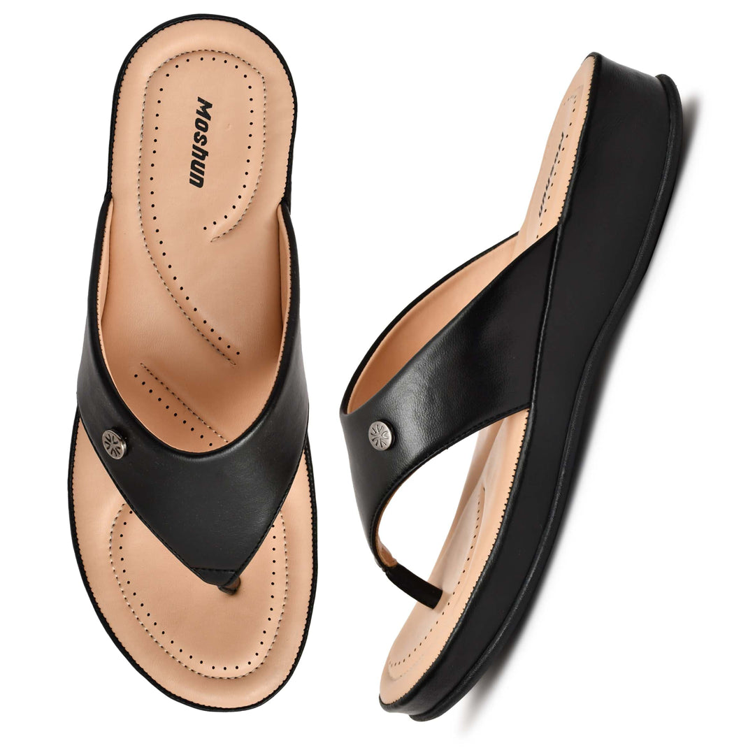 Moshun Women’s Matte Finish Orthopedic Flip-Flops, (Black)