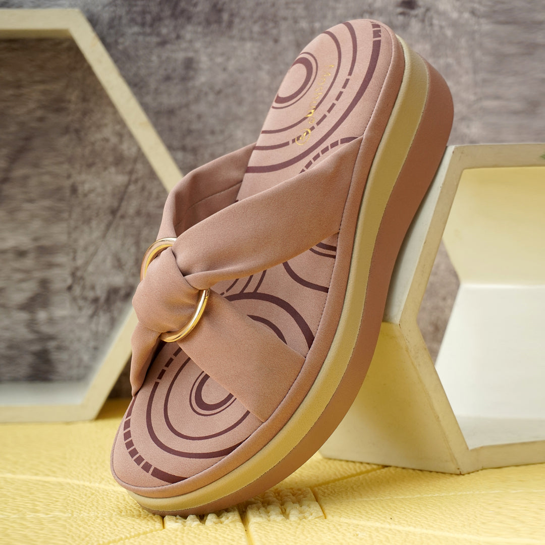 Moshun Women’s Open Toe Open Back Wedge Heel Sandals, (Peach)