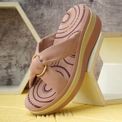 Moshun Women’s Open Toe Open Back Wedge Heel Sandals, (Peach)