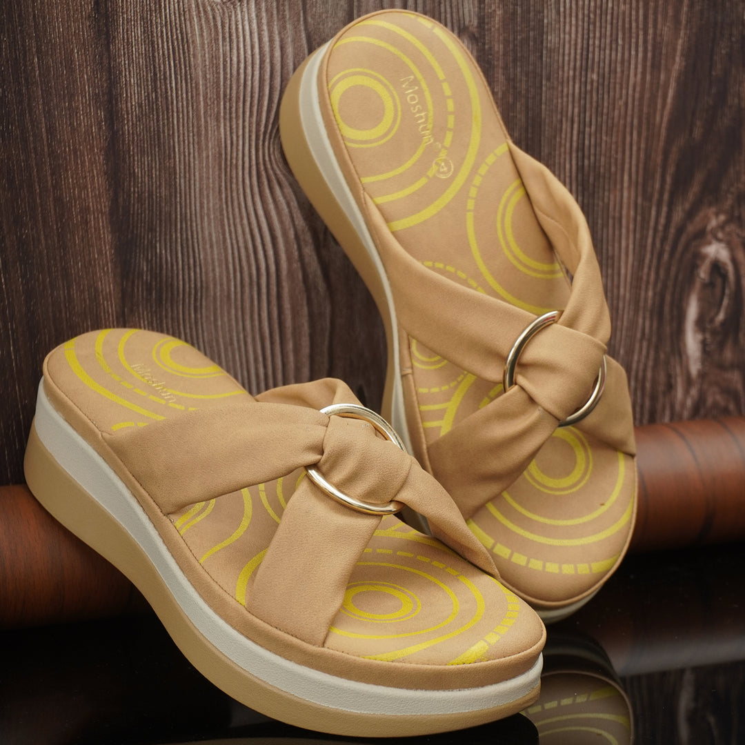 Moshun Women’s Open Toe Open Back Wedge Heel Sandals, (Tan)