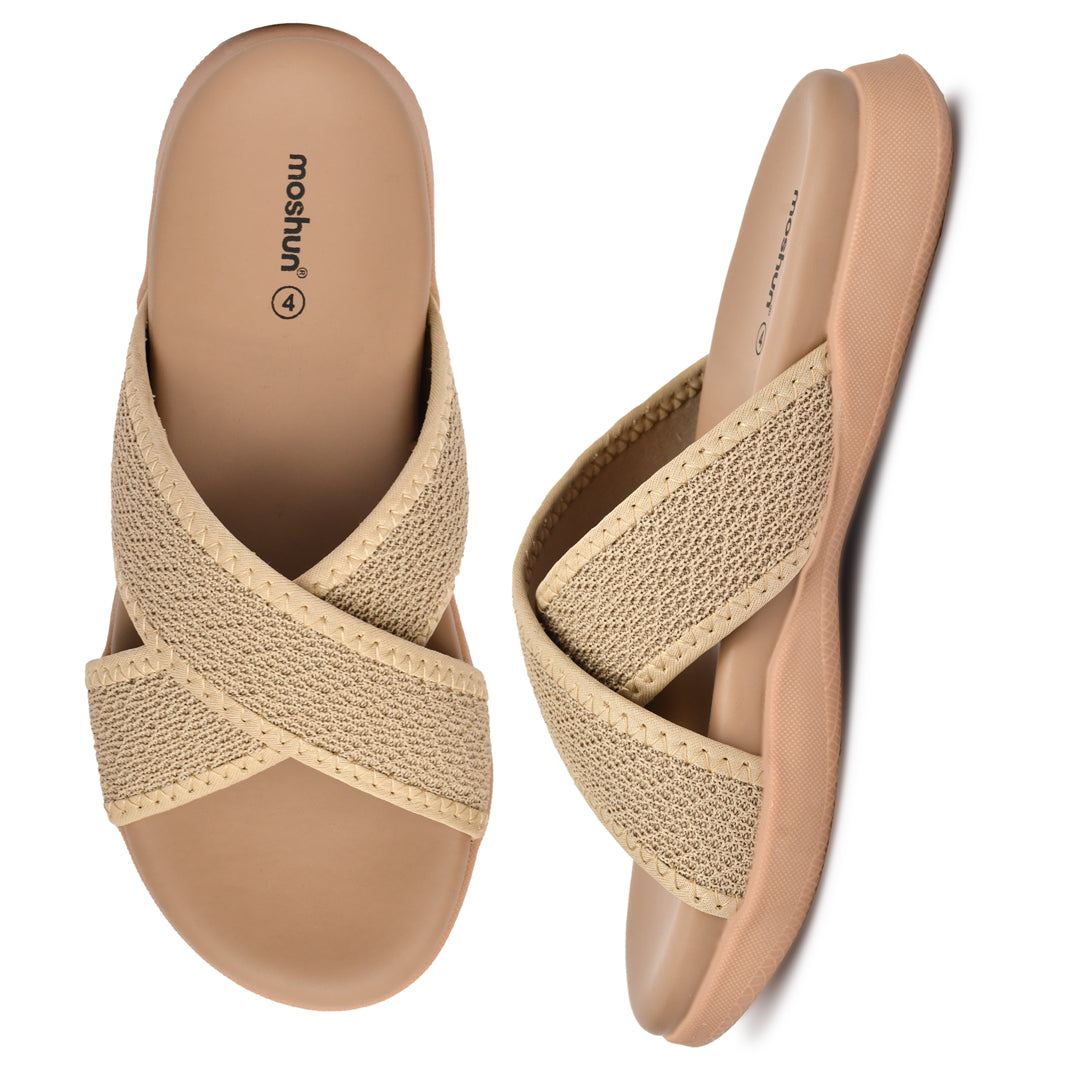 Moshun Women’s Criss Cross Sandals, (Beige)