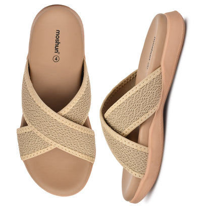 Moshun Women’s Criss Cross Sandals, (Beige)