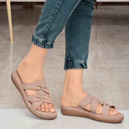 Moshun Women’s Criss Cross Matte Finish Sandals, (Peach)